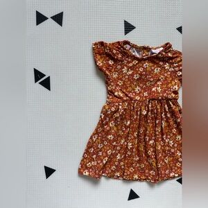 Little Lass|Baby girl,toddler ditsy Floral burnt orange ribbed Dress,boho style•